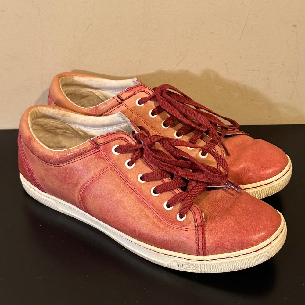 UGG Australia Mens Olli Red Burnished Leather Shearling Sneakers size 11
